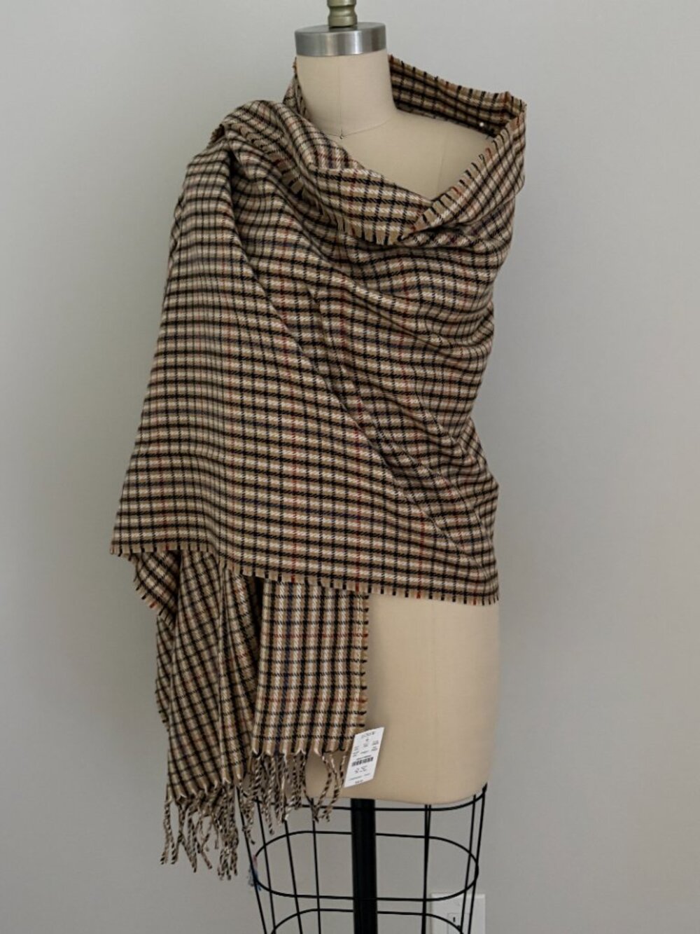J.Crew Classic Plaid Blanket Scarf Wrap Tan Black Red Preppy Cabincore Classic